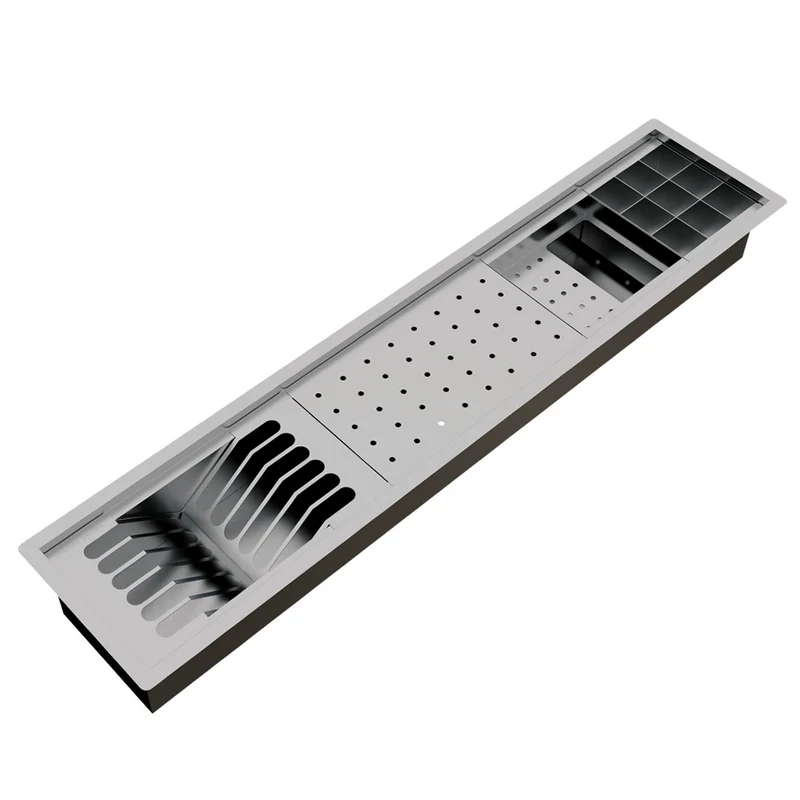 Escurridor Kitchen 4 módulos inserto mesón 90 x 19.6 cm - 6 platos / vasos / jabonero / 9 cubierteros - Calha Úmida