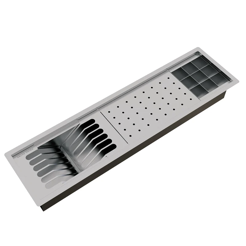 Escurridor Kitchen 3 módulos inserto mesón 73.5 x 19.6 cm - 6 platos / vasos / 6 cubierteros - Calha Úmida