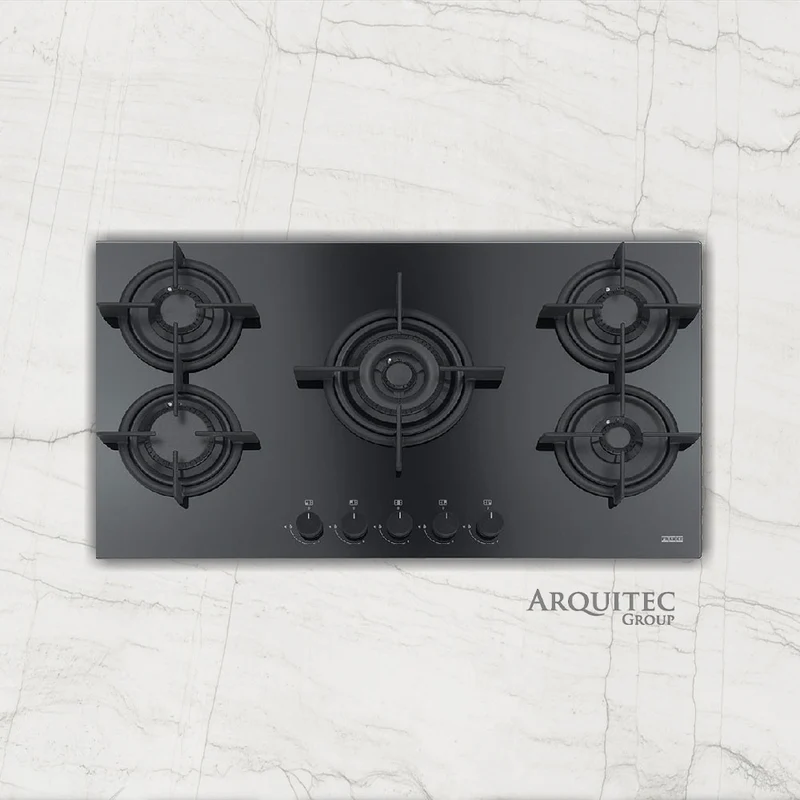 Placa de gas de 88 cm - Franke Crystal - FHCR 905 4G TC HE BK C Glass Black
