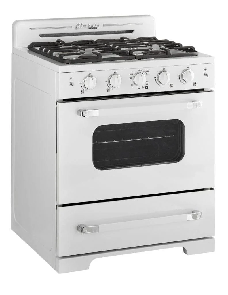 Unique Classic Retro 30 Inch Gas Range Convection Oven Marshmallow White UGP-30CR W