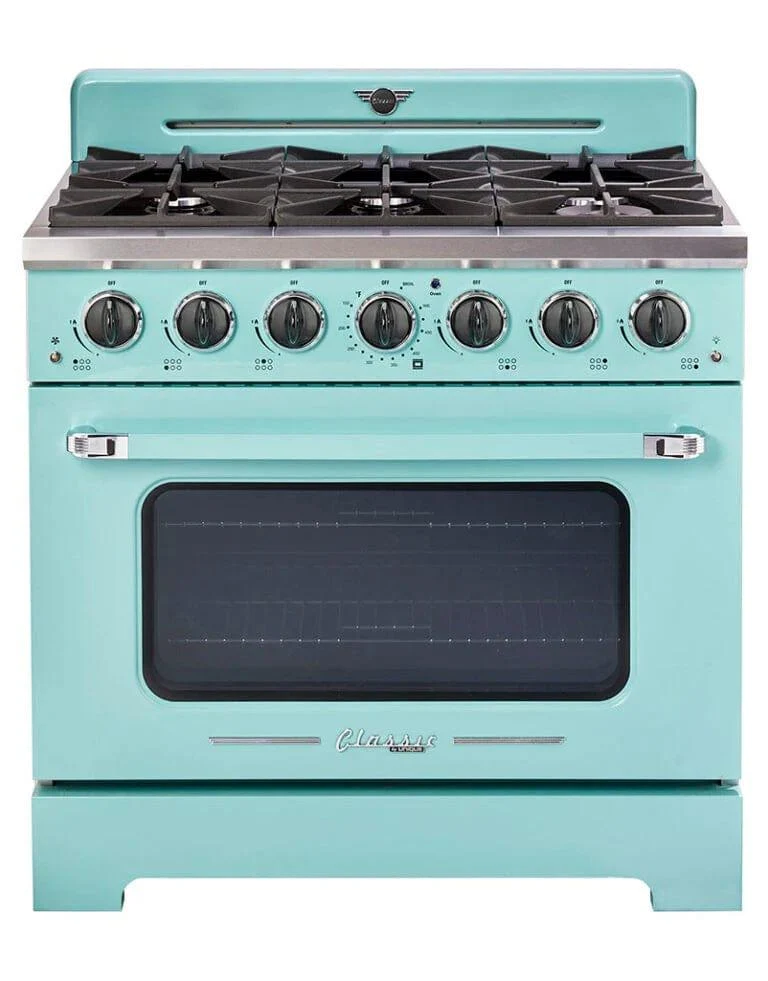 UniqueUGP-36CR T | Classic Retro 36" Gas Range Convection Oven Ocean Mist Turquoise