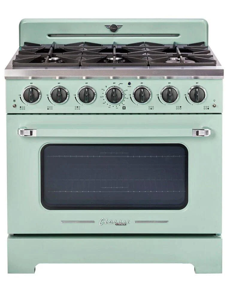 Unique UGP-36CR LG | Classic Retro 36" Gas Range Convection Oven Summer Mint Green