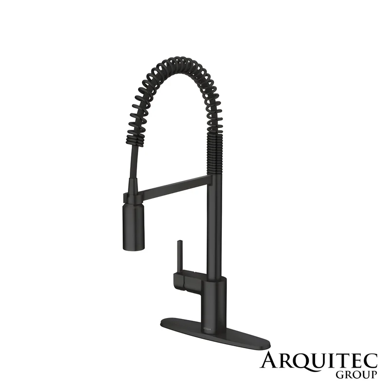 Llave Monomando Extraíble Curva Con Acabado Negro Mate Y Arco Alto - Aling Spring