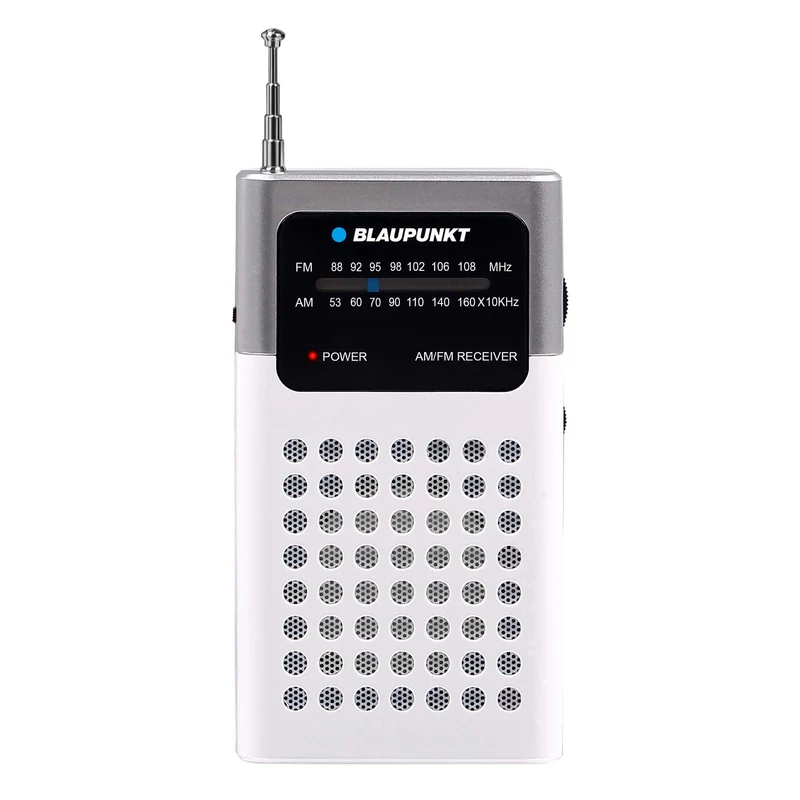 Radio portátil AM/FM Blaupunkt, con conector minijack integrado, amplificador integrado, antena telescópica, ligera y manejable, alimentación mediante dos pilas AA de 3 V, PR4WH