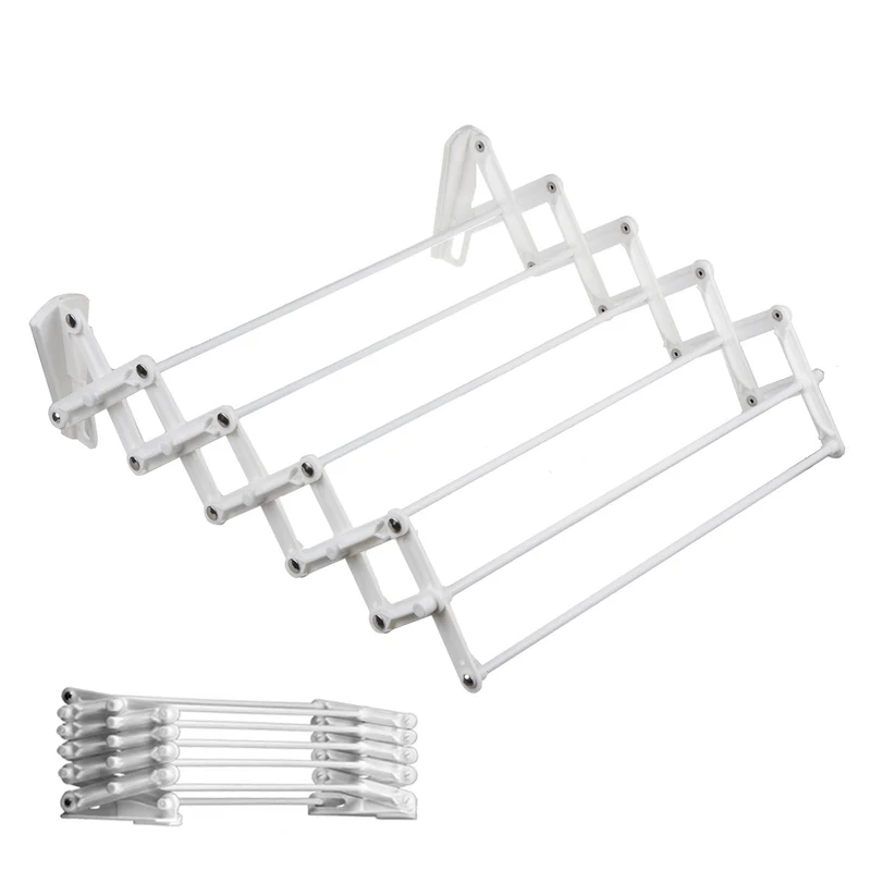Tendedero telescópico de pared en acordeón (60cm, blanco)