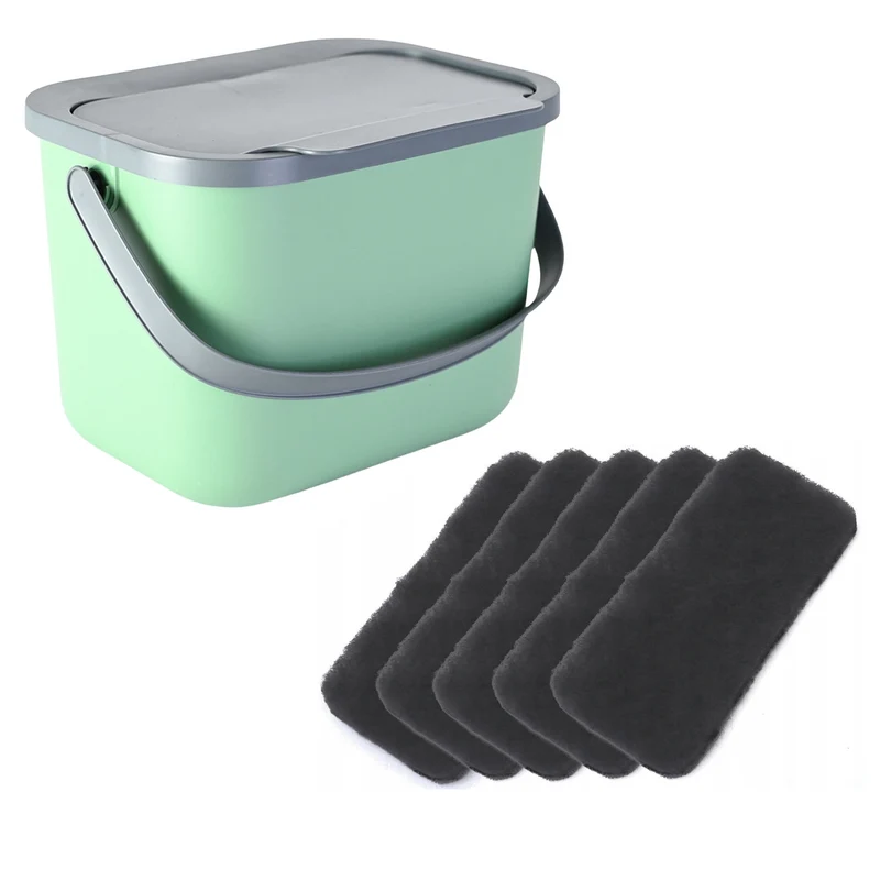 Contenedor para residuos orgánicos de 6 l, verde y gris, Bini Practic + 5 filtros de carbón Practic