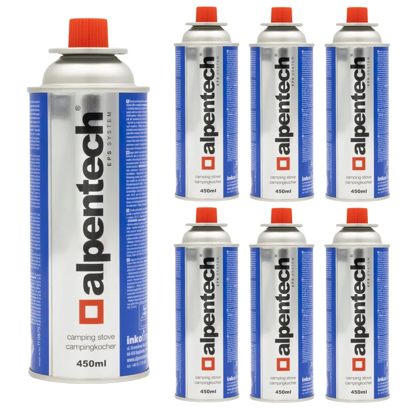 Cartucho de gas de 433 ml Alpentech, conforme a la norma EN 417, isobutano, sistema EPS, IK301, 7 unidades
