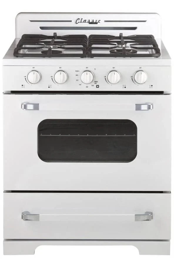 Unique 30 Inch Classic Retro Marshmallow White Off-Grid Range | Battery Ignition UGP-30CR OF2 W