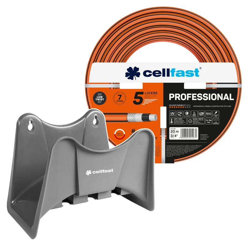 Manguera de jardín Cellfast, PROFESSIONAL 3/4" 20 m + soporte para manguera Cellfast gris