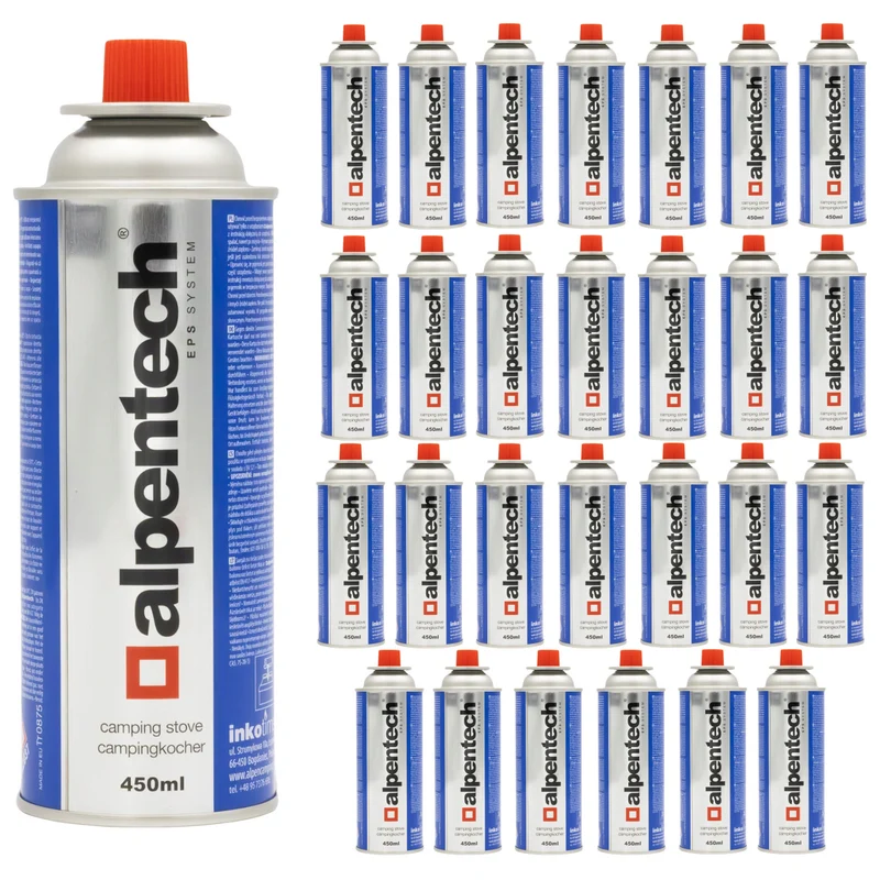 Cartucho de gas de 433 ml Alpentech, conforme a la norma EN 417, isobutano, sistema EPS, IK 301, 28 unidades
