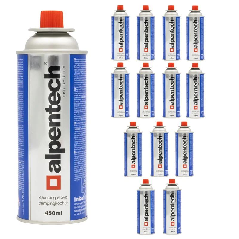 Cartucho de gas Alpentech de 433 ml, conforme a la norma EN 417, isobutano, sistema EPS, IK301, 14 unidades