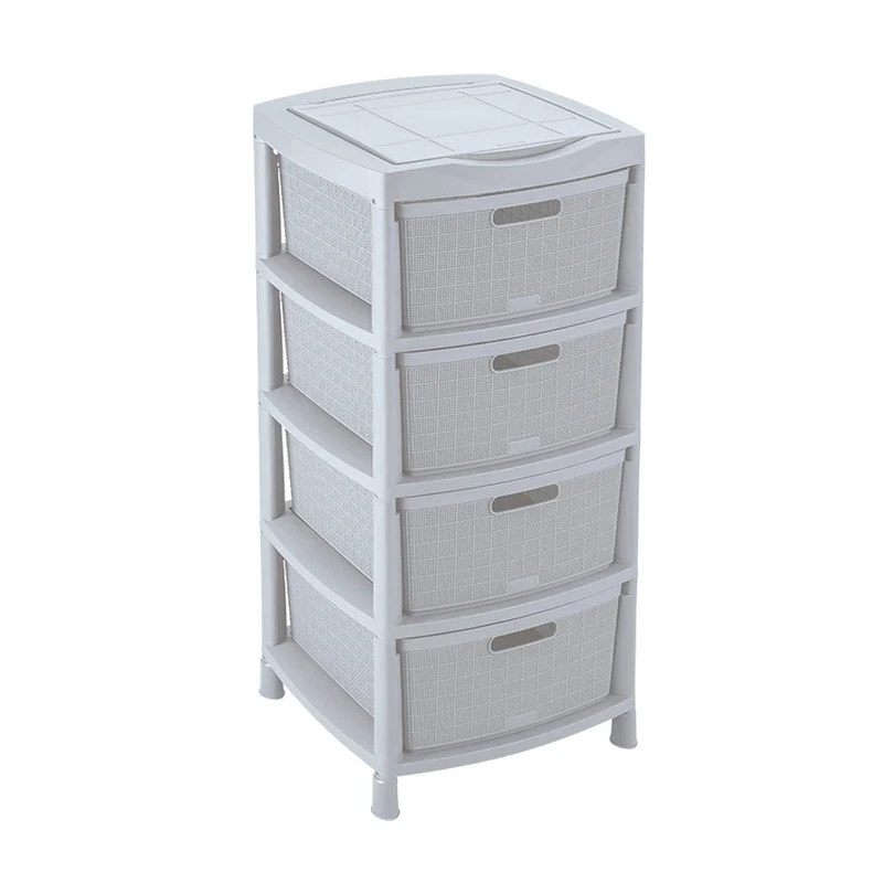 Gavetero Fique con 4 Gavetas y Tapa Organizadora Gris Hielo
