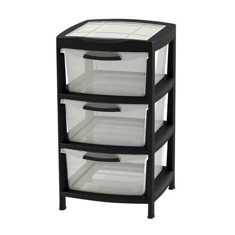 Gavetero Grande con 3 Gavetas y Tapa Organizadora Negro