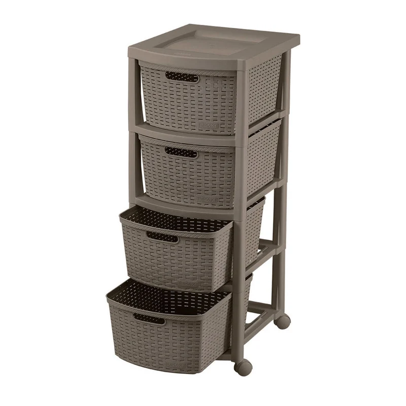 Cajonero Apariencia Rattan 4 Gavetas Altas Mocca