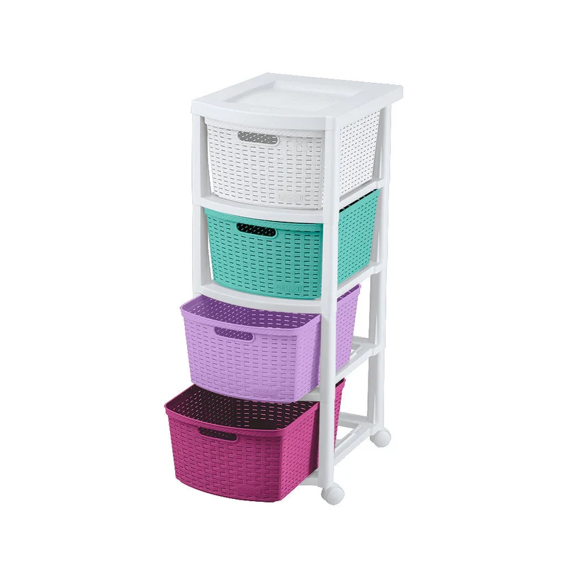 Cajonero Apariencia Rattan 4 Gavetas Altas Tricolor Niña
