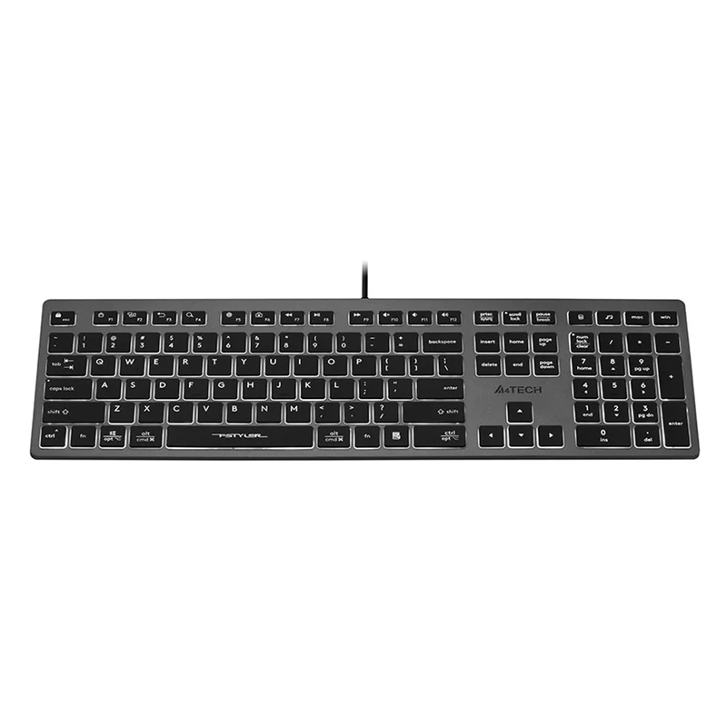 A4tech FX60H Teclado QWERTY para Juegos 12 Teclas de Navegación Multimedia 2 Puertos USB Plug & Play Puerto USB con Cable 1,5 m de Longitud (Retroiluminación Blanca)