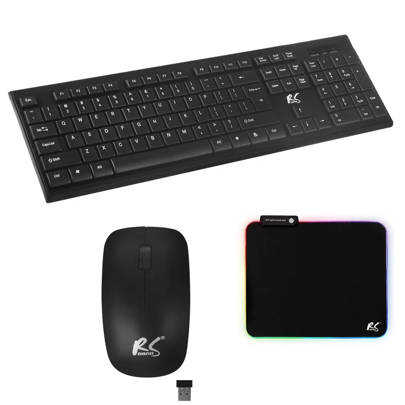 Teclado + ratón inalámbricos COMBO NanoRS, RS580 + alfombrilla de ratón