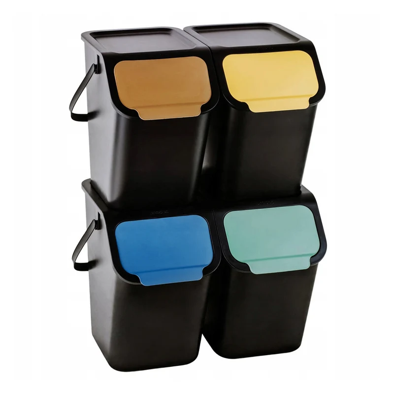 Practic Cubos de basura 4x25L, Juego de contenedores para segregación de residuos, Color negro, Bini 10100577