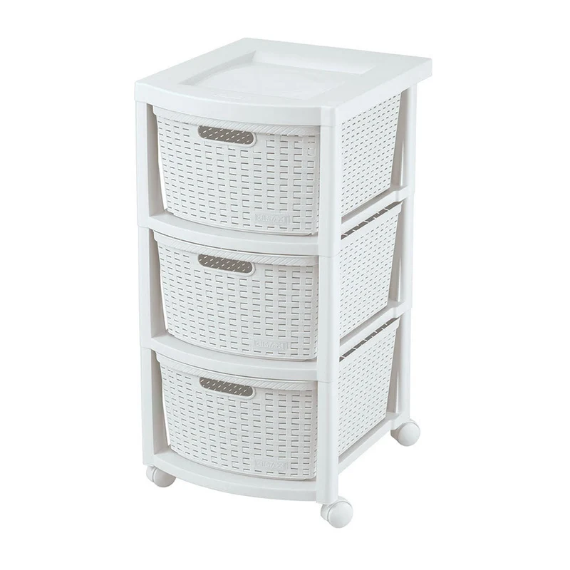 Cajonero Apariencia Rattan 3 Gavetas Altas Blanco Nieve