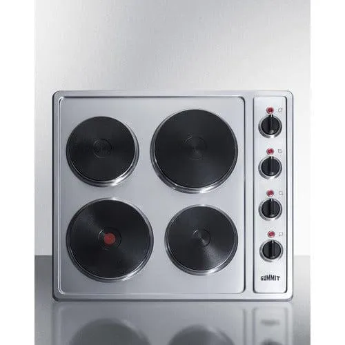 Summit 24" Wide 230V 4-Burner Solid Disk Cooktop CSD4B24