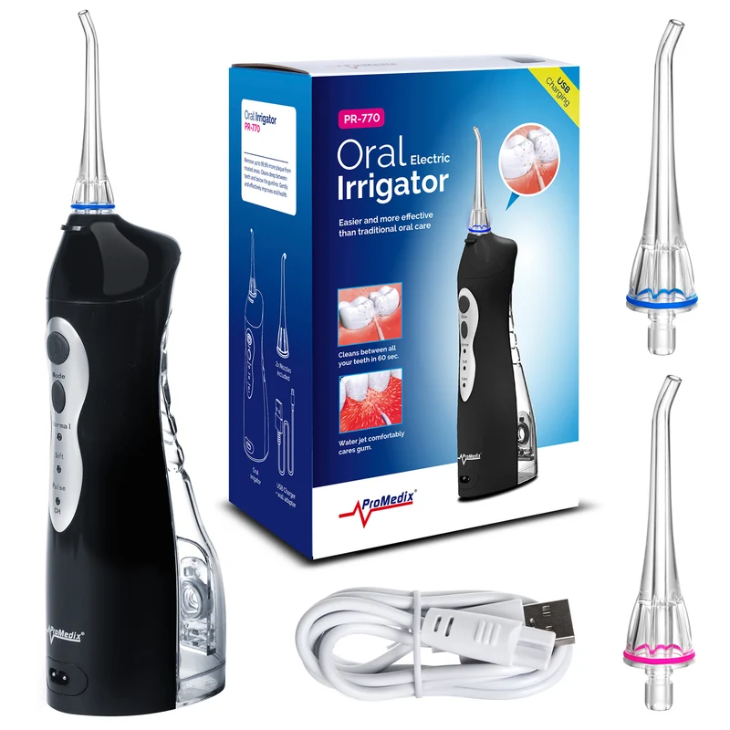 ProMedix PR-770 Irrigador Dental Inalámbrico de 8.5 Bar, IPX7, Carga USB, Color Negro