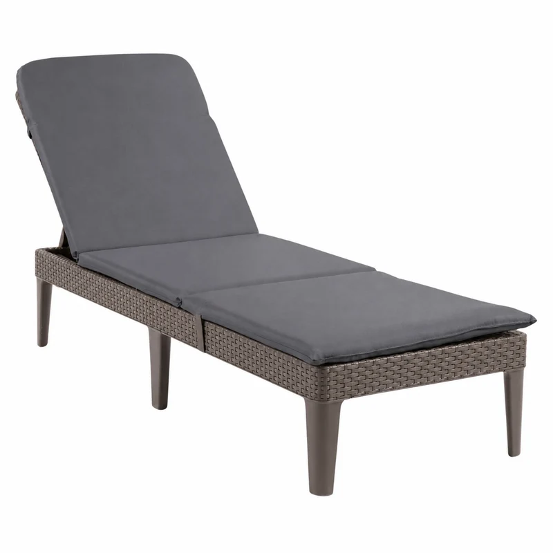 Tumbona de jardín ajustable Jaipur Sun Lounger, color marrón + cojín para tumbona Jaipur, color gris oscuro, tejido S-500, tamaño 190 x 60 cm