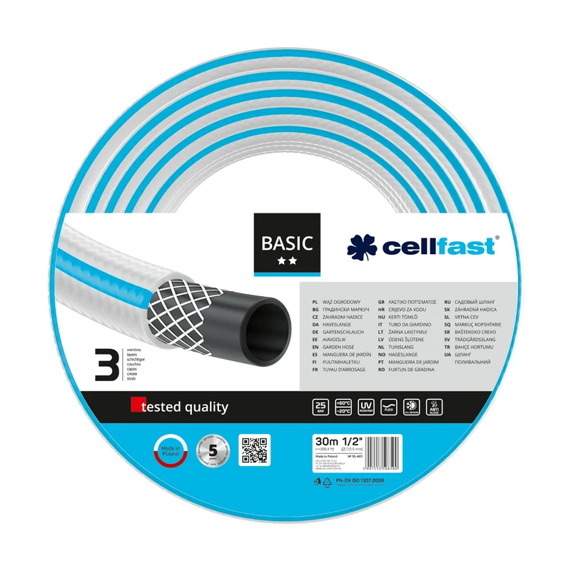 Manguera de jardín duradera de 3 capas Cellfast Basic 1/2 30m