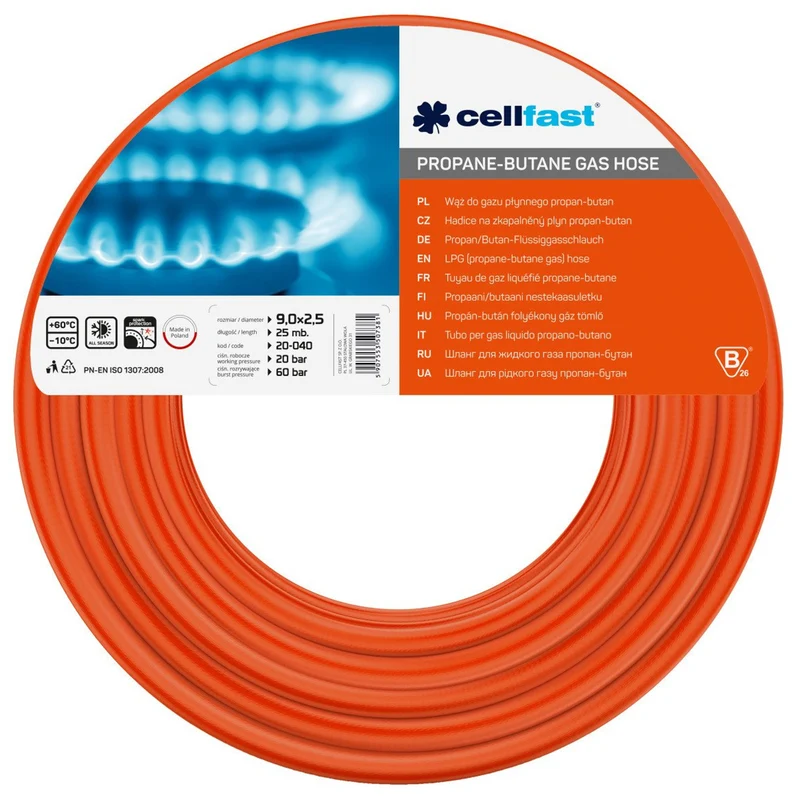 Manguera de gas propano-butano a presión 9mm x 2,5mm Cellfast 25m