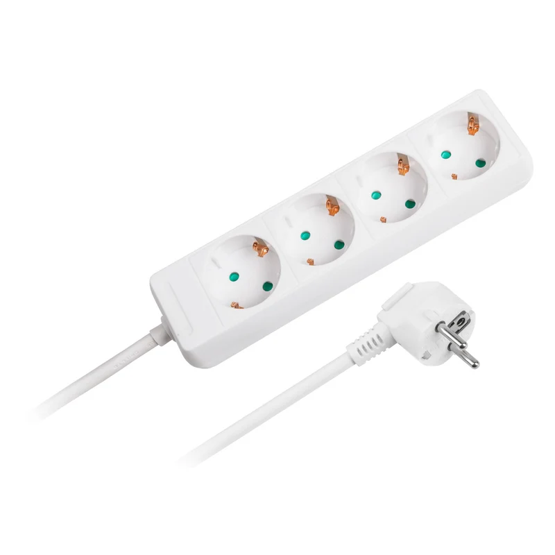 Cable alargador blanco Rebel 4 tomas tipo alemán, longitud 1,5m (3x1,0) sin interruptor