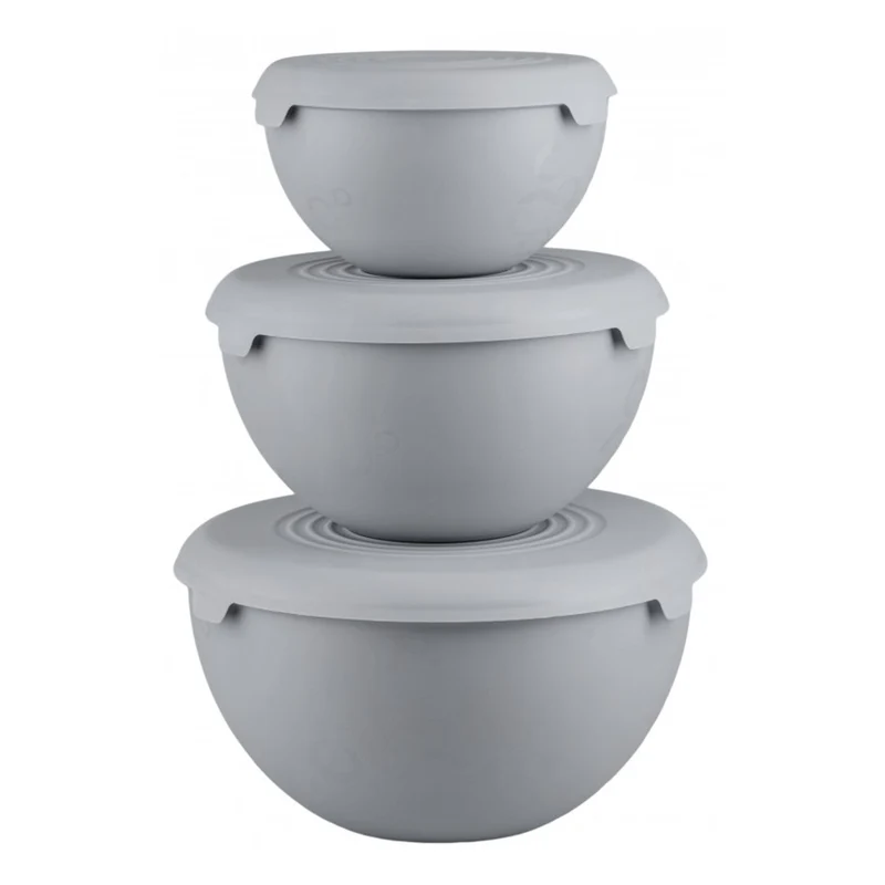 Practic Juego de cuencos de plástico con tapa, 1,5L, 3L, 6L, Color gris, 10031290