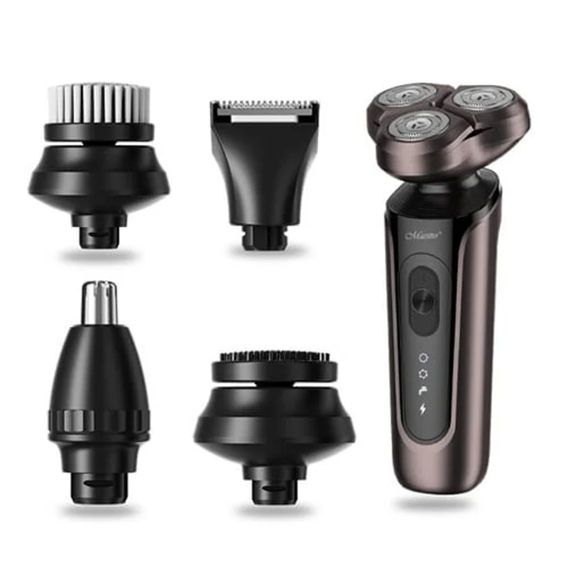 Set de afeitado Maestro 5 en 1, afeitadora, recortador nasal, cepillo de limpieza facial, boquilla de masaje, cortapelos, carcasa impermeable, hasta 60 min de autonomía, MR-674
