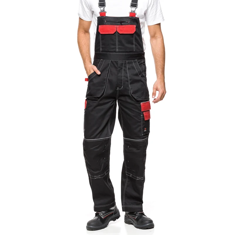 Peto con bolsillos multifuncionales pantalón de trabajo pantalón de hombre Negro/Rojo 280g/m² NEGRO Y ROJO Talla 54 (98-103)