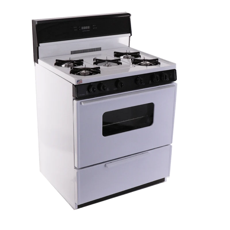 Premier SFK249WP 30" Electronic Ignition Gas Range with 5 Cooktop Burners and Griddle White with Black Trim