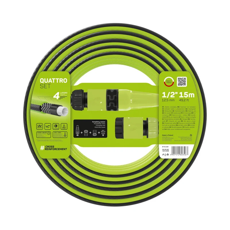 Juego de jardín 15m 1/2 "Cellfast Quattro manguera + rociador y accesorios