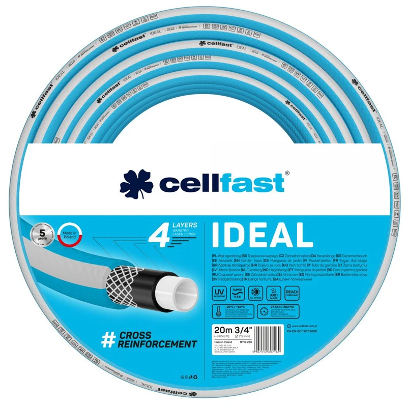CELLFAST IDEAL Manguera de Jardín Manguera Super Flexi Manguera de 4 Capas 3/4 20m 10-260 4 capas