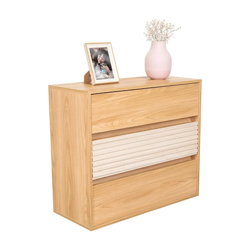 Organizador Wandda,Fresno Europeo y Roble Natural, con Tres Cajones