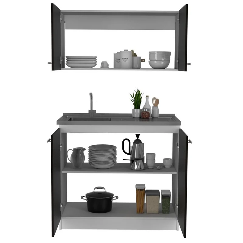 Cocina Integral Alastor, Blanco y Wengue, con Mesón Izquierdo