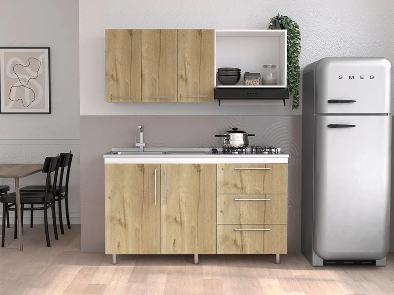 Cocina Integral Rubio, Blanco Duqueza y Café Claro, Incluye Mesón Izquierdo