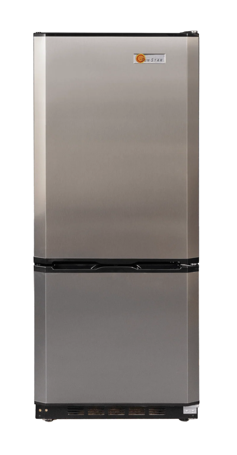 Sunstar ST-10RFSS Dual Power Solar (DC) and Grid (AC) Powered 10 cu ft Refrigerator-Freezer in Black w/Stainless Doors