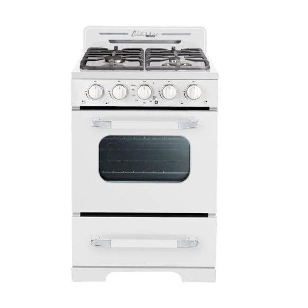 Unique Classic Retro 24" Off Grid (Battery Ignition) Propane Range in White UGP-24CR OF1 W
