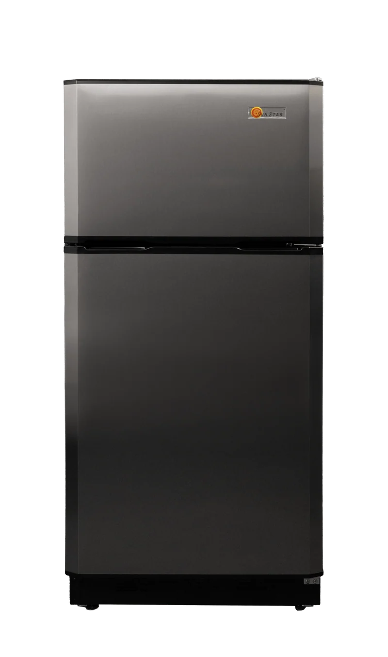 Sunstar ST-16RFBSS 16 cu. ft. Low Voltage Solar AC/DC Powered Refrigerator-Freezer in Black w Stainless Steel Doors