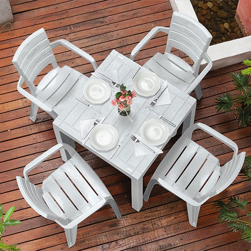 Combo Comedor Barú (1 Mesa + 4 Sillas con Brazos) Gris Hielo