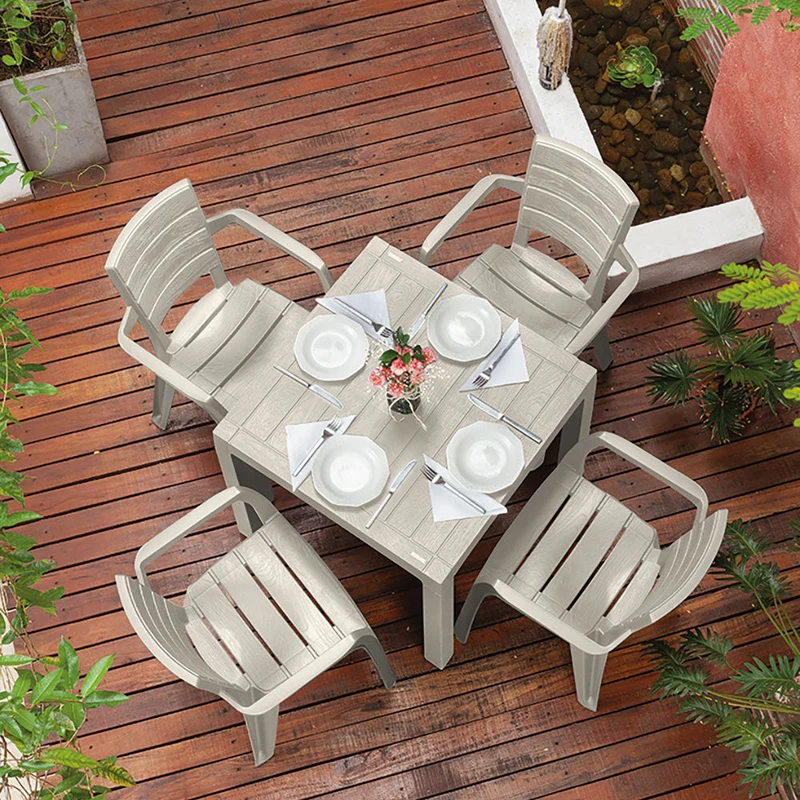 Combo Comedor Barú (1 Mesa + 4 Sillas con Brazos) Taupe