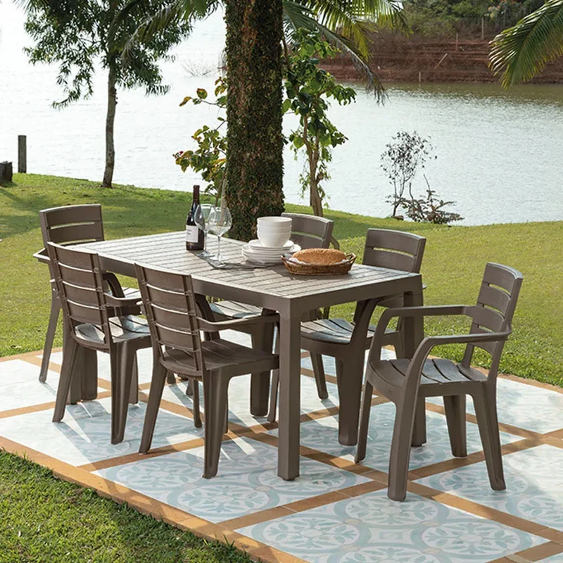 Combo Comedor Familiar Barú (1 Mesa + 6 Sillas con Brazos) Mocca