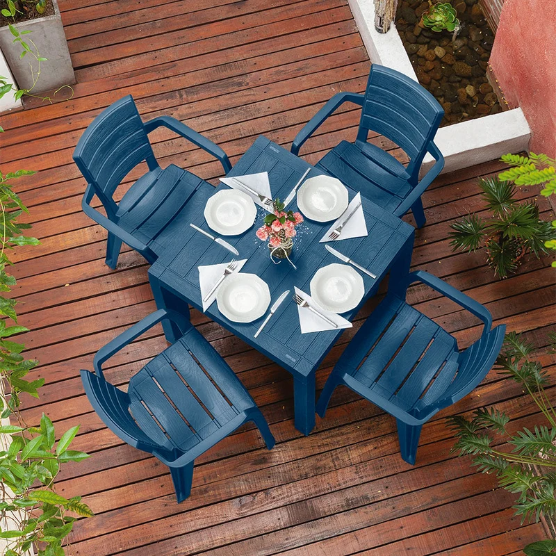 Combo Comedor Barú Trendy (1 Mesa + 4 Sillas con Brazos) Azul Petróleo