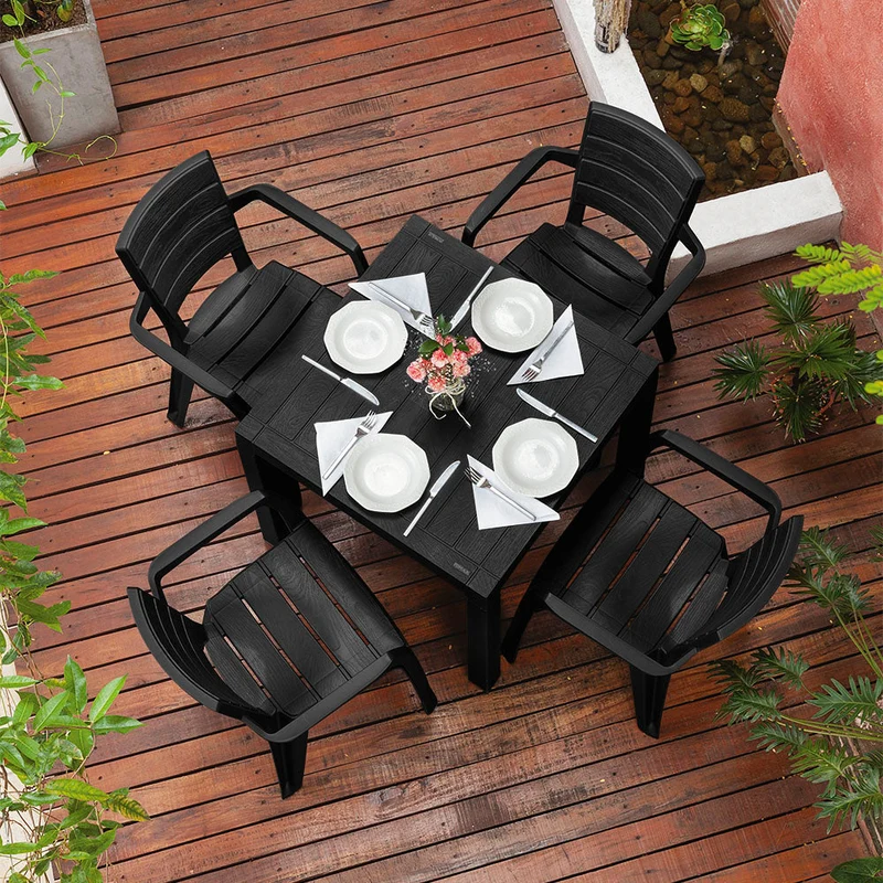 Combo Comedor Barú Trendy (1 Mesa + 4 Sillas con Brazos) Negro