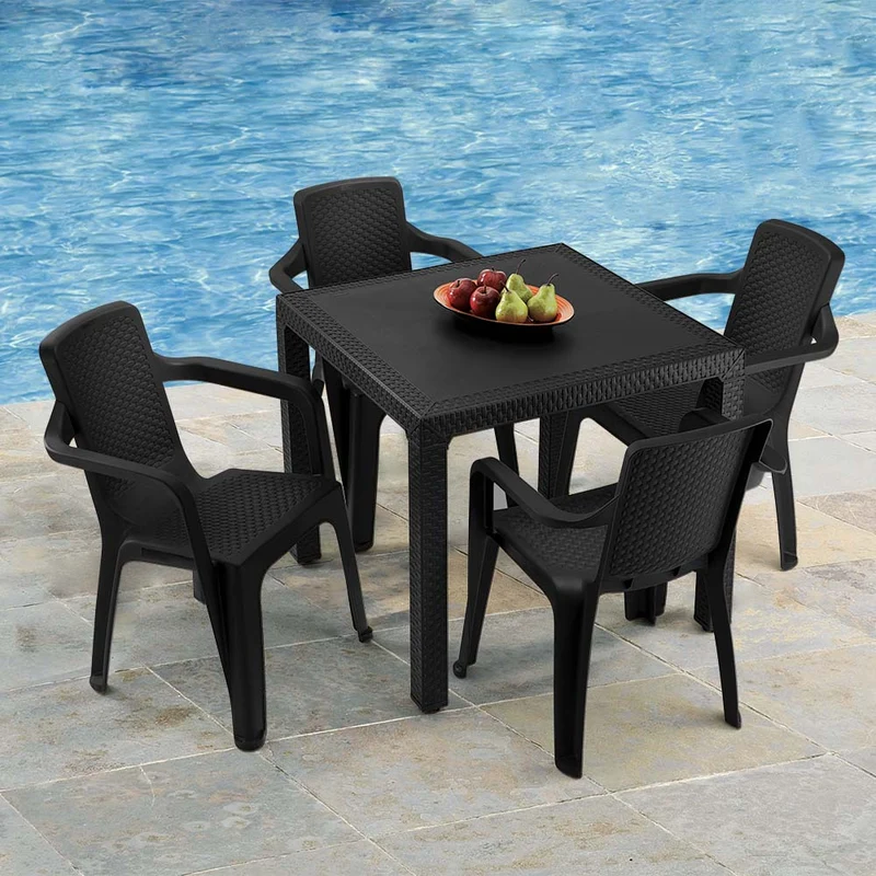 Combo Comedor Eterna (1 Mesa + 4 Sillas con Brazos) Negro