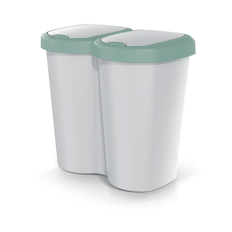 Cubo de basura Compacta B Duo, verde/achemira, capacidad 40L, un compartimento, dos tapas, versión para montaje en pared, NDBS40-5575C_427C