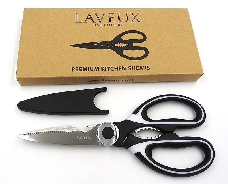 LAVEUX Premium Kitchen Scissors Heavy Duty Shears for Meat, Poultry, Fish, Herbs, Stainless Steel with Bonus Blade Cover, Ergonomic Handles for Easy, Comfortable Multi-Purpose Cutting