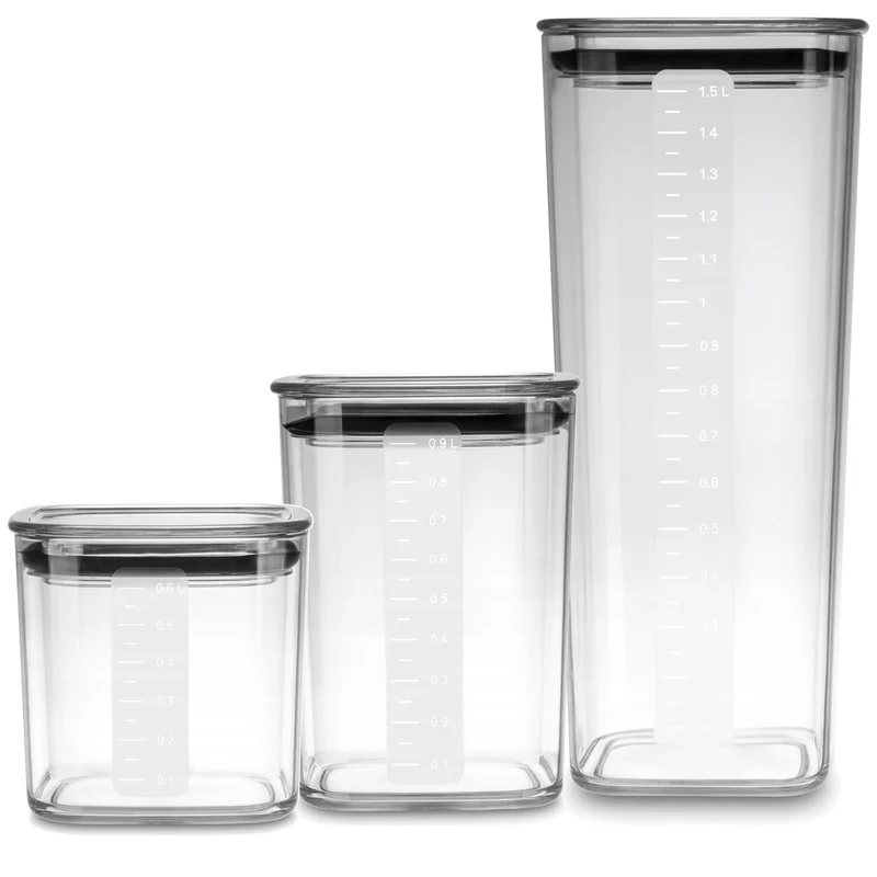 Recipientes de cocina Practic, para productos a granel, capacidad de 0,6 l, 0,9 l y 1,5 l, con tapas con junta de estanqueidad,